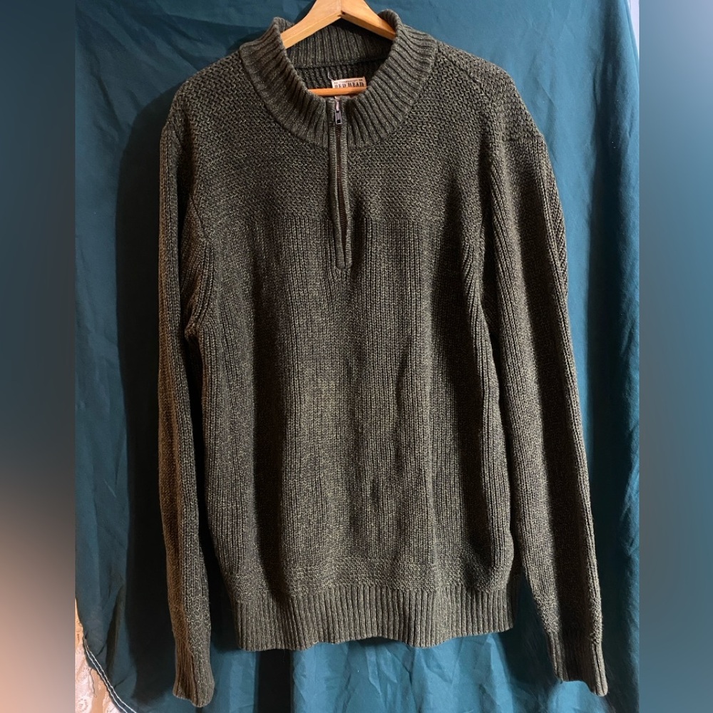 RedHead Men's Dark Green Quarter Zip Sweater